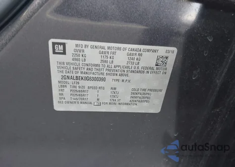 2016 Chevrolet Equinox Ls from USA, damaged, VIN 2GNALBEK0G6300390